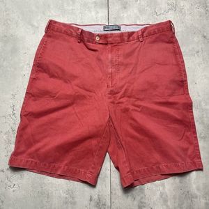 Peter Millar Shorts Pima Cotton Mens Sz 34 Red Golf Chino‎ Khaki Flat Front